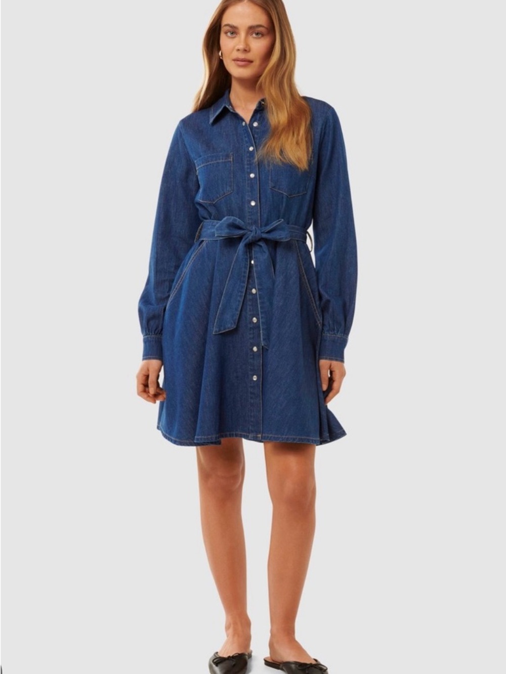 Ever New Blue Denim Shirt Dress